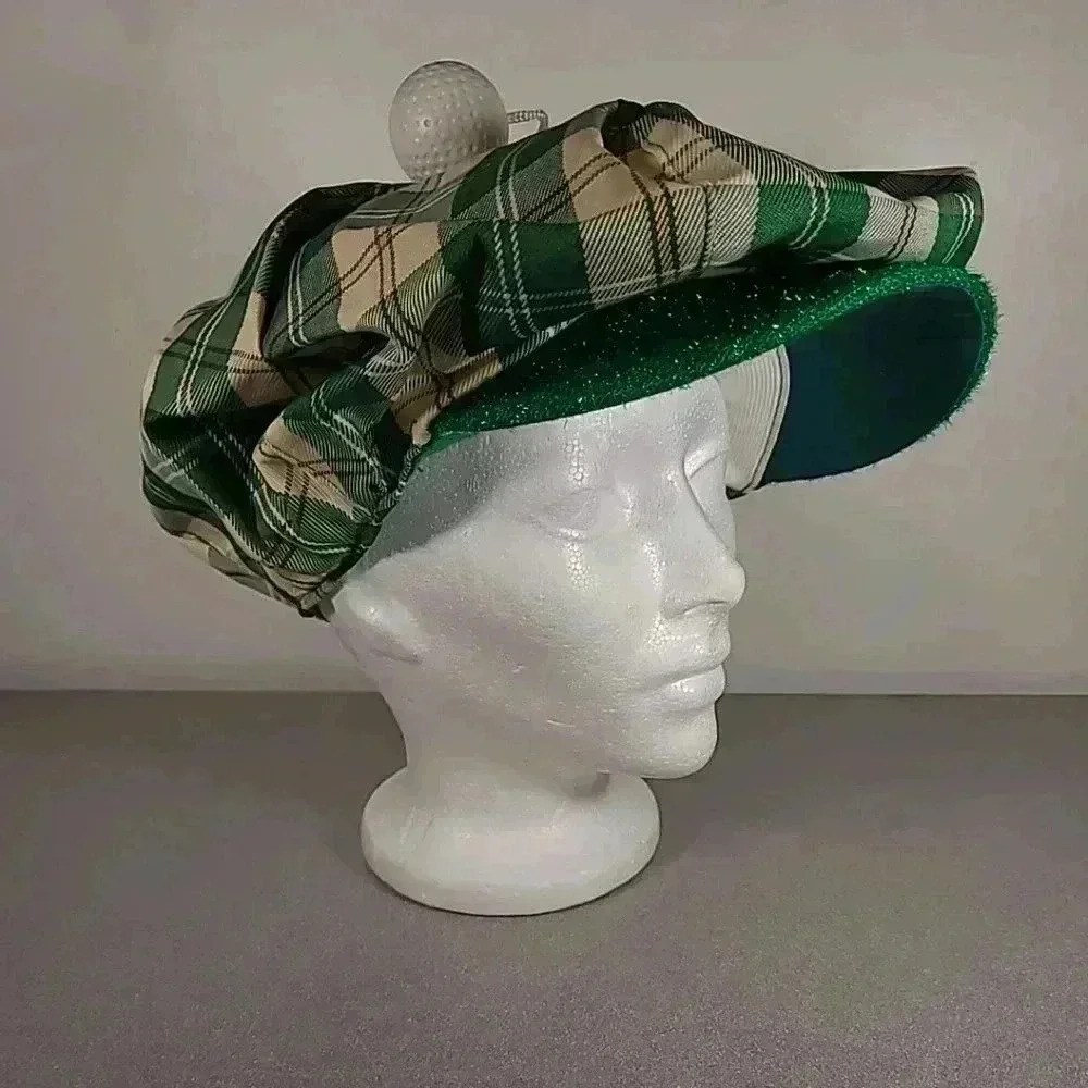 Elope Golf Hat Hidden Zipper Pocket Snap Brim Adjustable Checkered Green & White